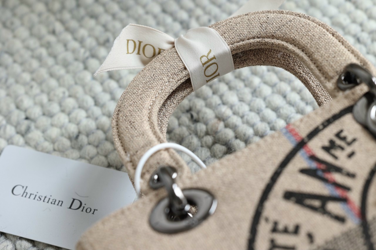 TÚI XÁCH NỮ ĐEO CHÉO DIOR LADY BEIGE JUTE CANVAS EMBROIDERED WITH DIOR UNION MOTIF 3