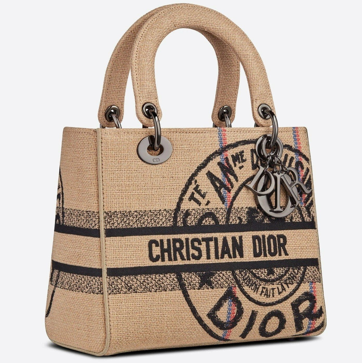 TÚI XÁCH NỮ ĐEO CHÉO DIOR LADY BEIGE JUTE CANVAS EMBROIDERED WITH DIOR UNION MOTIF 12