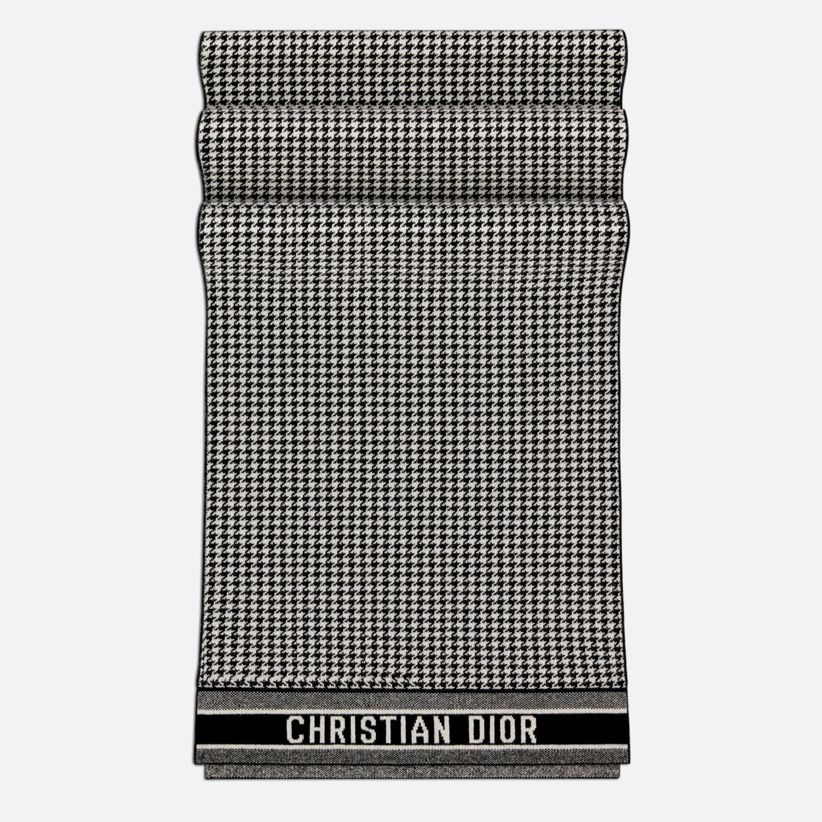 KHĂN CHOÀNG CỖ DIOR 30 MONTAIGNE SCARF BLACK AND WHITE BLENDED CASHMERE KNIT 3