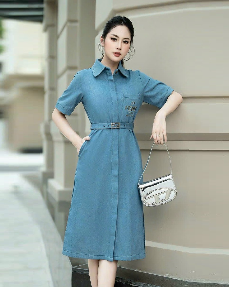 ÁO ĐẦM NỮ VẢI JEAN DÁNG DÀI FENDI 1