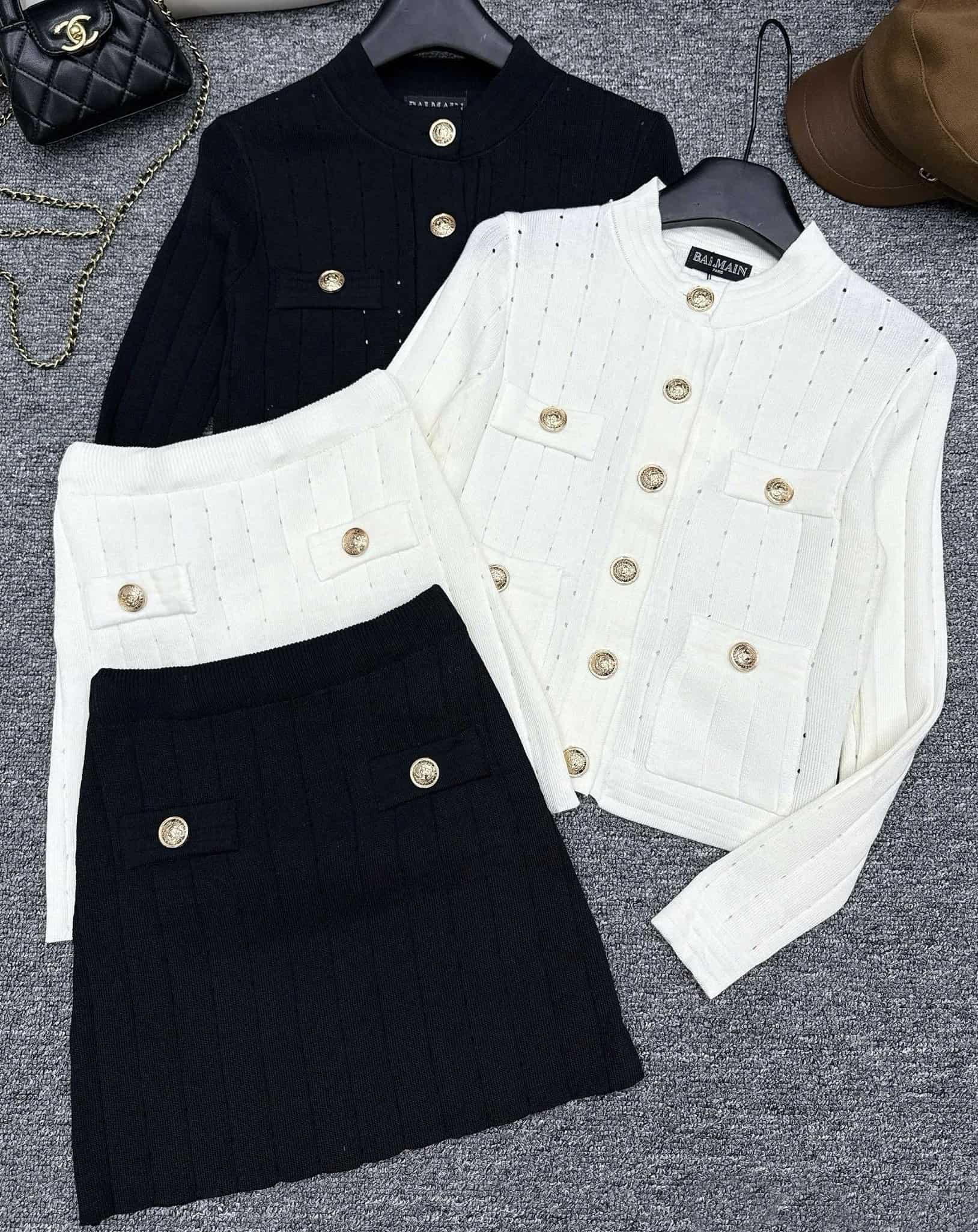 Combo áo tay dài váy ngắn Balmain 10