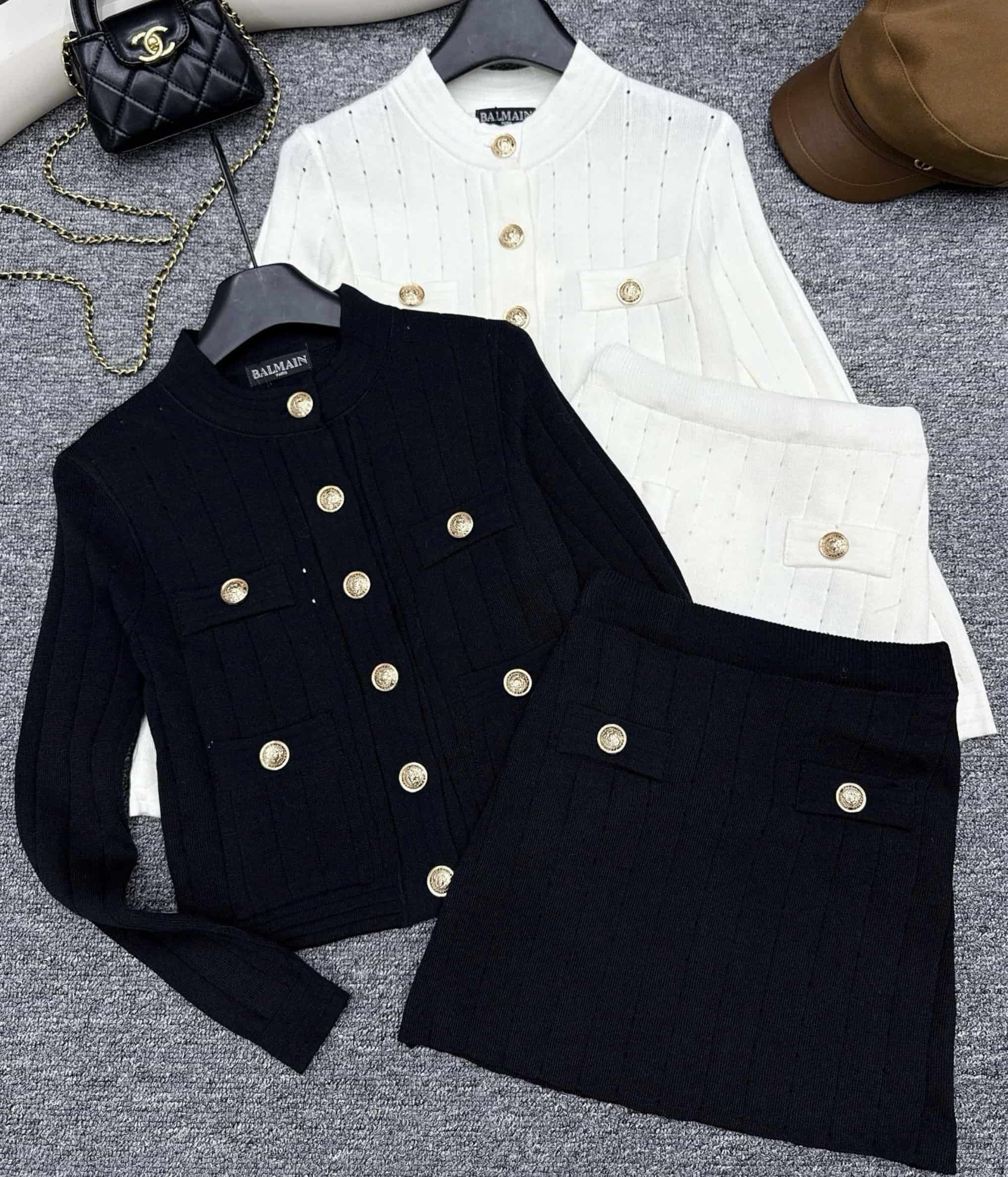 Combo áo tay dài váy ngắn Balmain 14