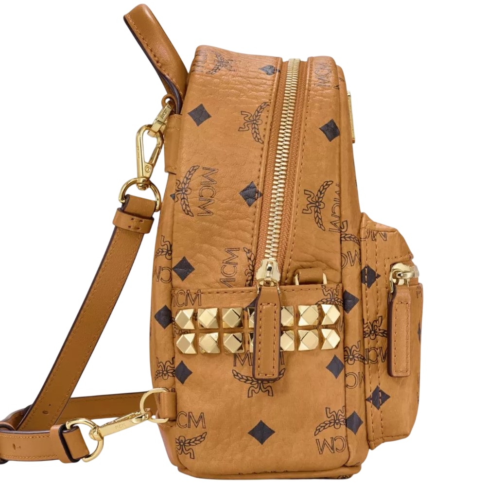 Ba lô MCM Size 18 X-Mini Stark Bebe Boo Cognac Side Studs Backpack in Visetos 1