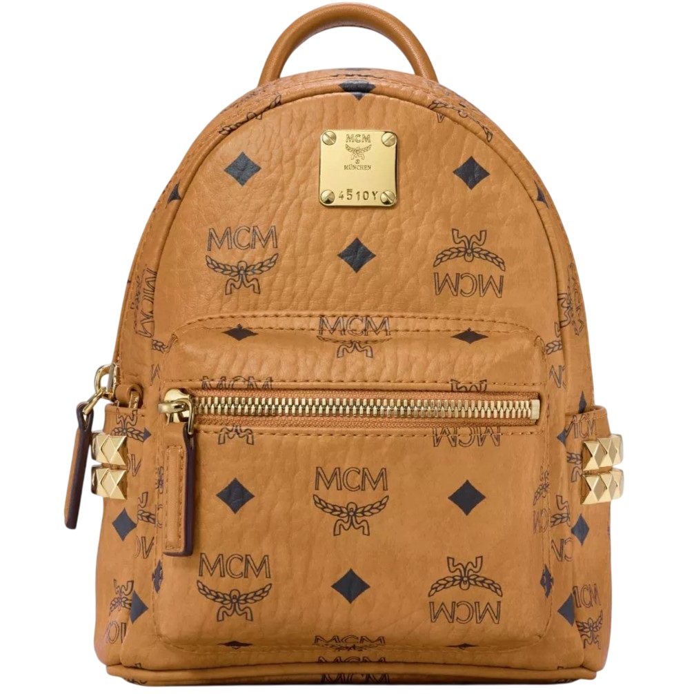Ba lô MCM Size 18 X-Mini Stark Bebe Boo Cognac Side Studs Backpack in Visetos 2