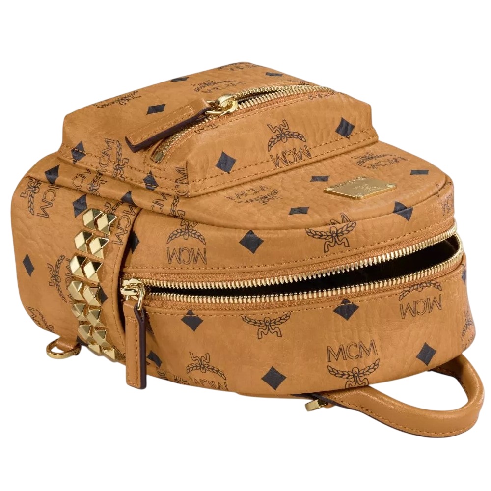 Ba lô MCM Size 18 X-Mini Stark Bebe Boo Cognac Side Studs Backpack in Visetos 5