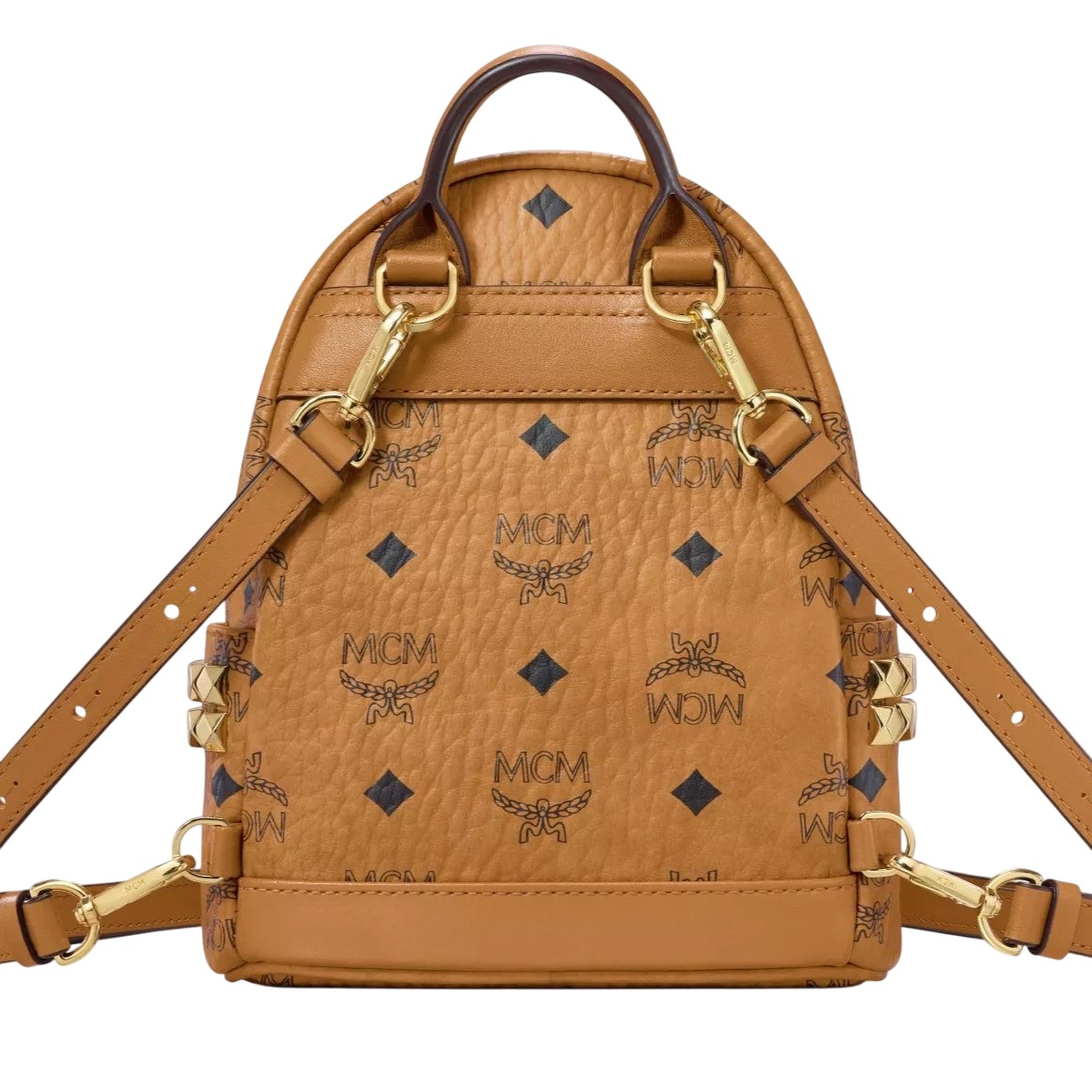 Ba lô MCM Size 18 X-Mini Stark Bebe Boo Cognac Side Studs Backpack in Visetos 6