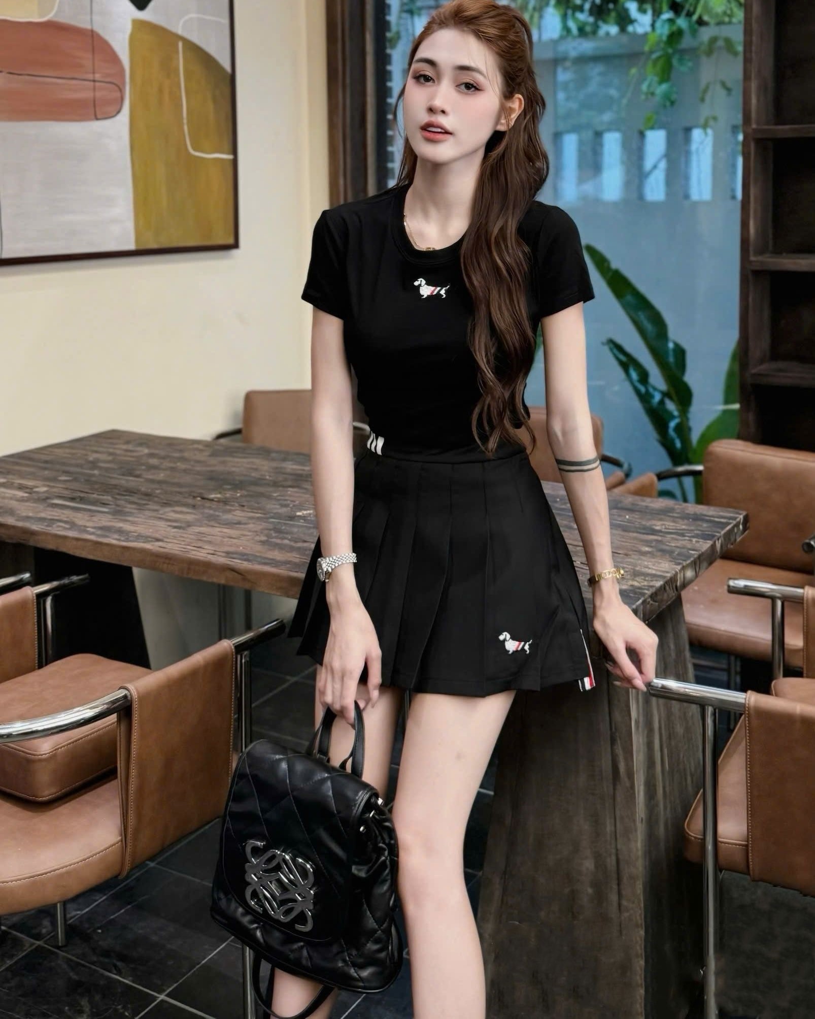 Combo bộ áo thun chó váy xếp ly Thom Browne 5