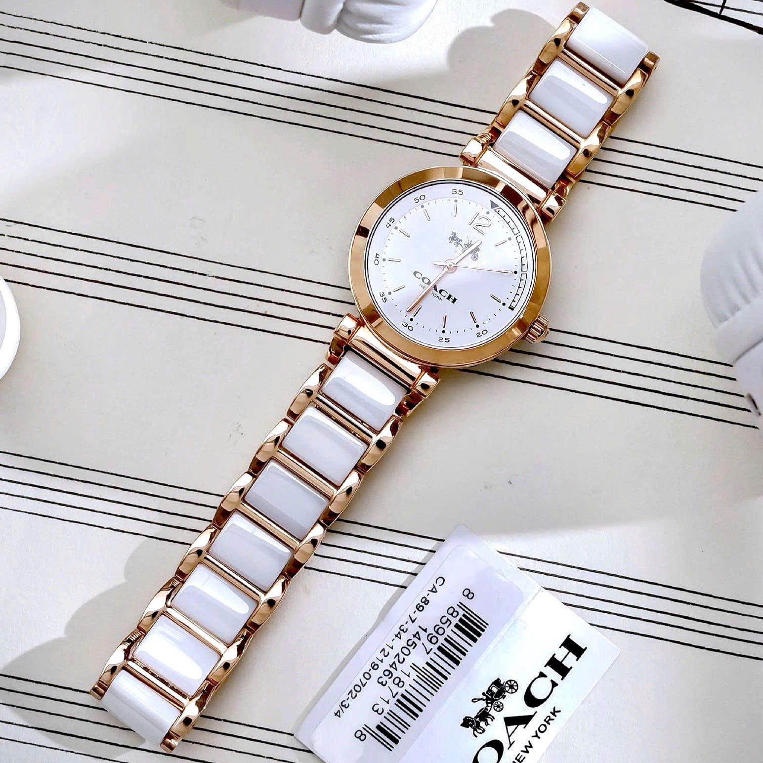 Đồng hồ đeo tay Coach nữ Rose Gold White Ceramic Ladies Bracelet Watch 14502463 5