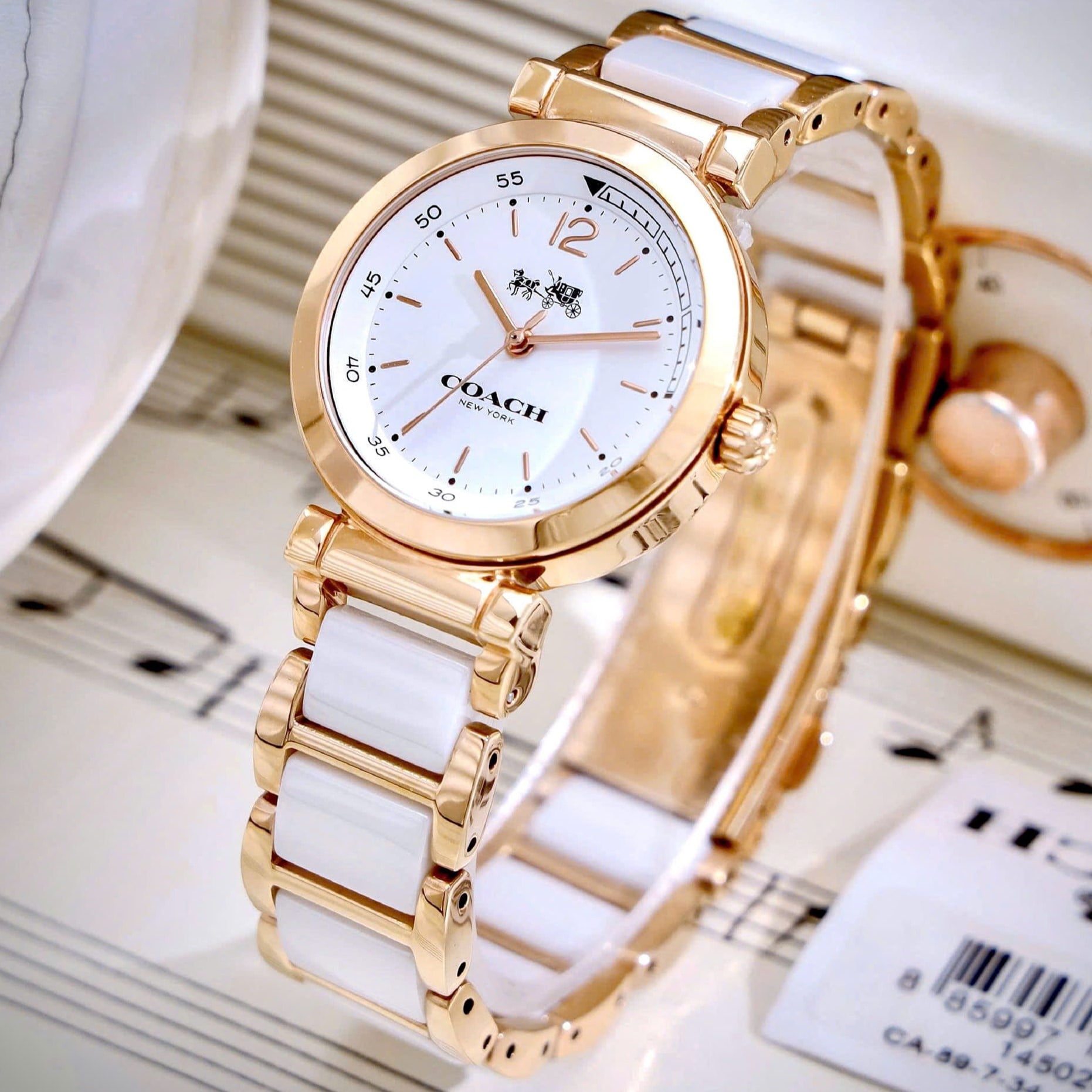 Đồng hồ đeo tay Coach nữ Rose Gold White Ceramic Ladies Bracelet Watch 14502463 8