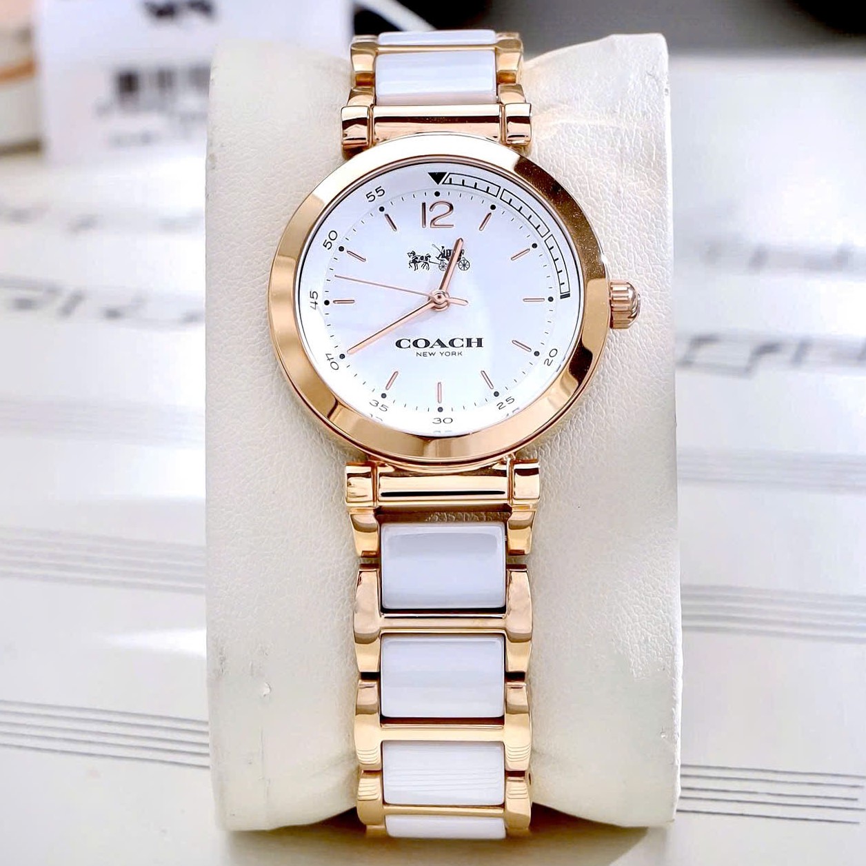 Đồng hồ đeo tay Coach nữ Rose Gold White Ceramic Ladies Bracelet Watch 14502463 11