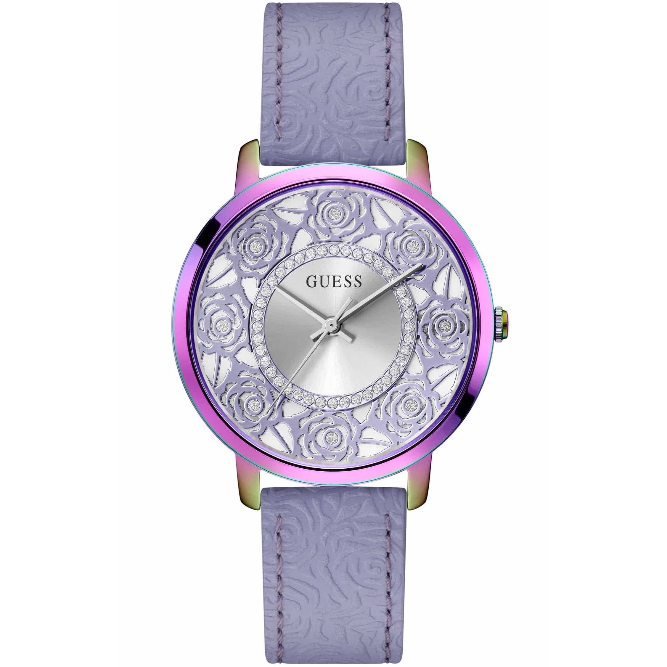 Đồng hồ nữ dây da tím Guess Dahlia Silver Dial Round Case Analog Women Watch GW0529L4 1