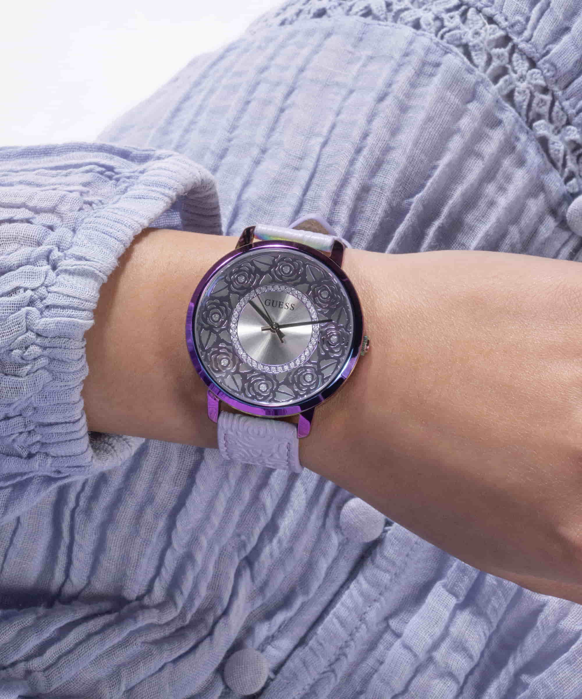 Đồng hồ nữ dây da tím Guess Dahlia Silver Dial Round Case Analog Women Watch GW0529L4 6