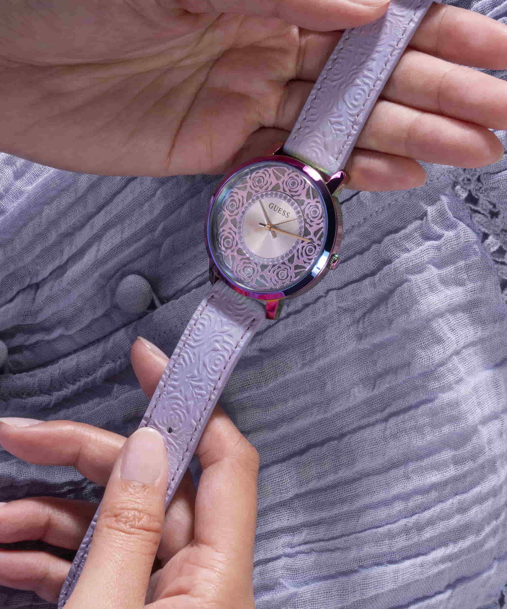 Đồng hồ nữ dây da tím Guess Dahlia Silver Dial Round Case Analog Women Watch GW0529L4 3