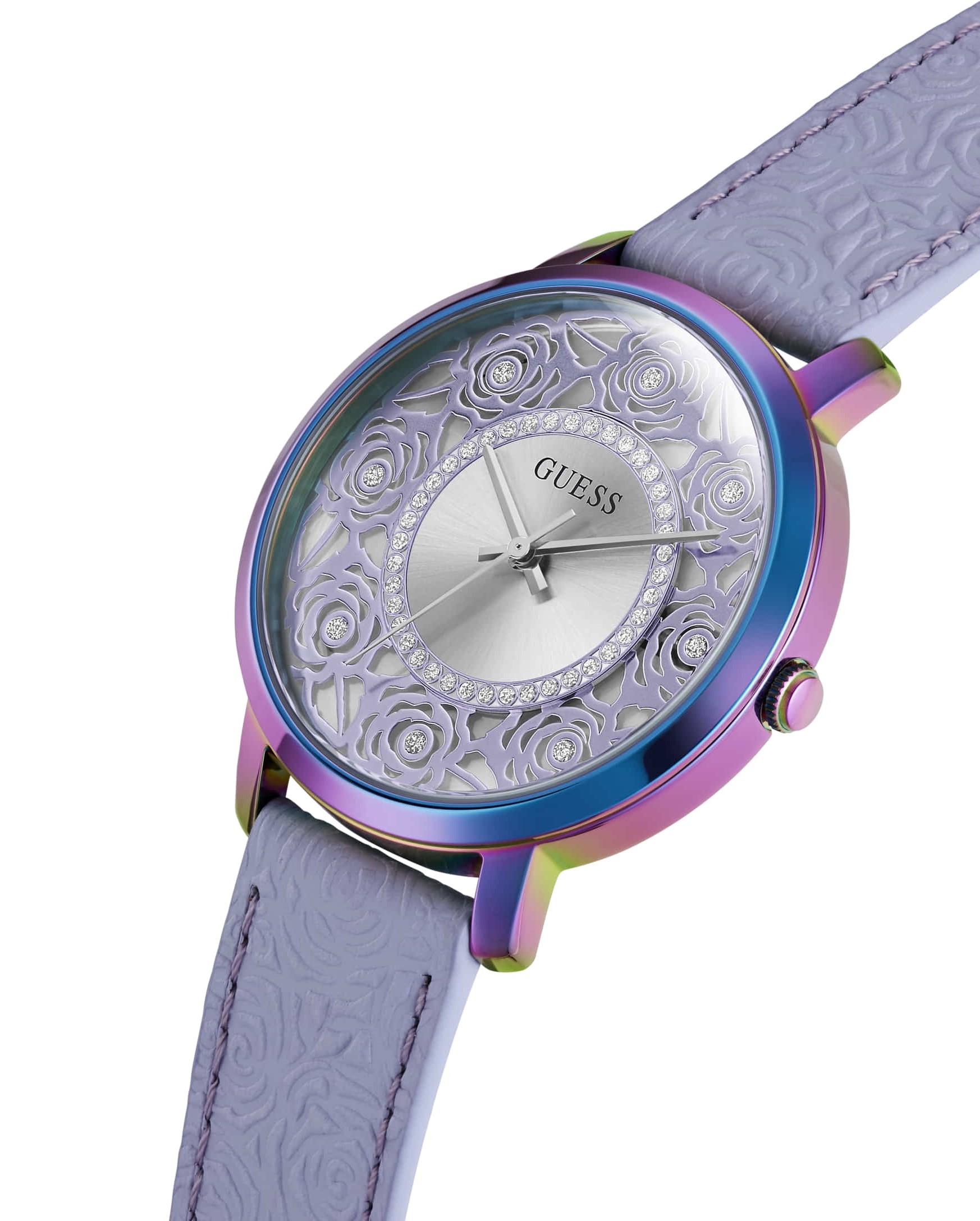 Đồng hồ nữ dây da tím Guess Dahlia Silver Dial Round Case Analog Women Watch GW0529L4 7