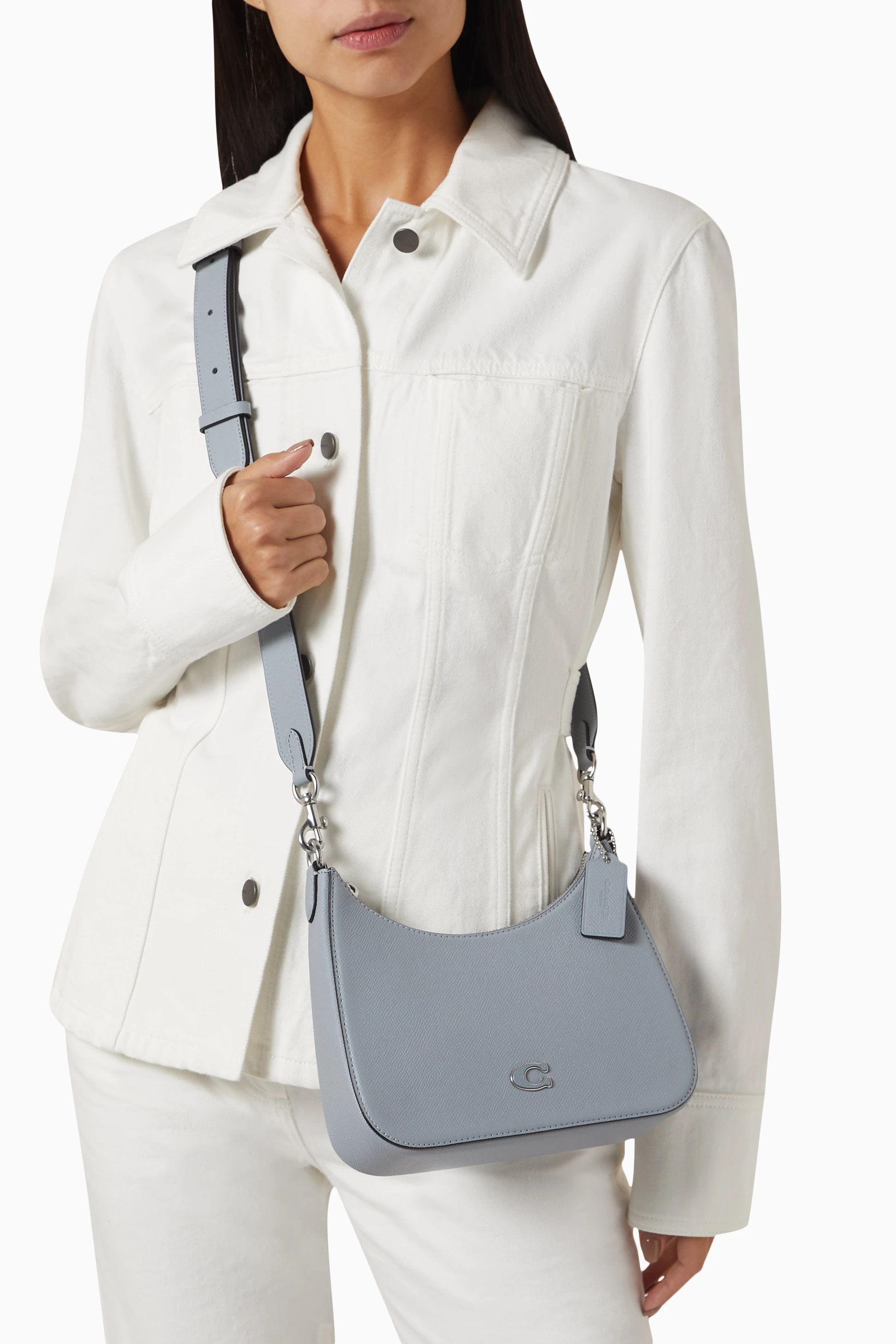Túi Coach Hobo Crossbody Grey Crossgrain Leather With Signature Canvas CJ842 3