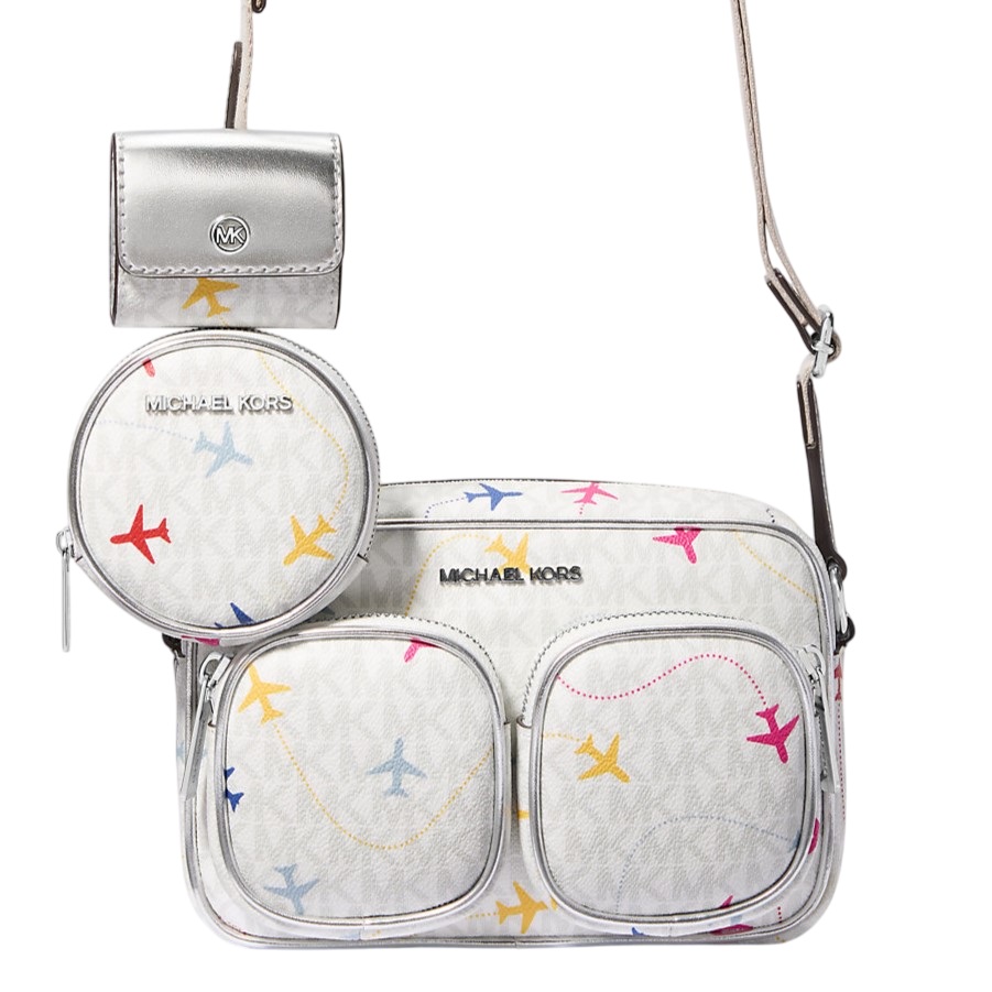 Túi đeo chéo Michael Kors Large Jet Set Signature Logo Print Crossbody Bag Blanc Optique 35R5STTC8V 3