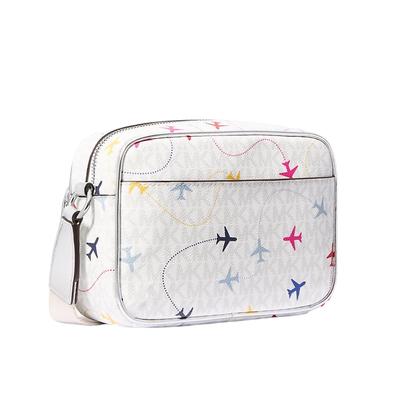 Túi đeo chéo Michael Kors Large Jet Set Signature Logo Print Crossbody Bag Blanc Optique 35R5STTC8V 6