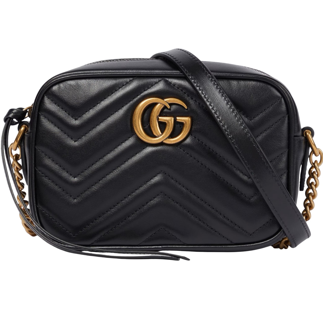 Túi đeo chéo Gucci Marmont Mini Shoulder Bag Black Matelassé Chevron Leather With GG On The Back 5