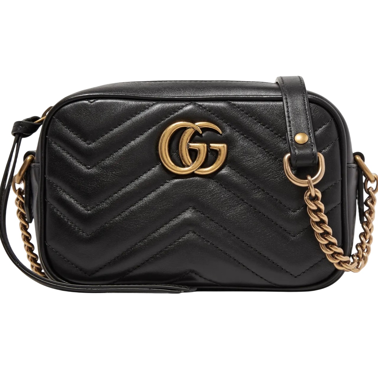 Túi đeo chéo Gucci Marmont Mini Shoulder Bag Black Matelassé Chevron Leather With GG On The Back 8