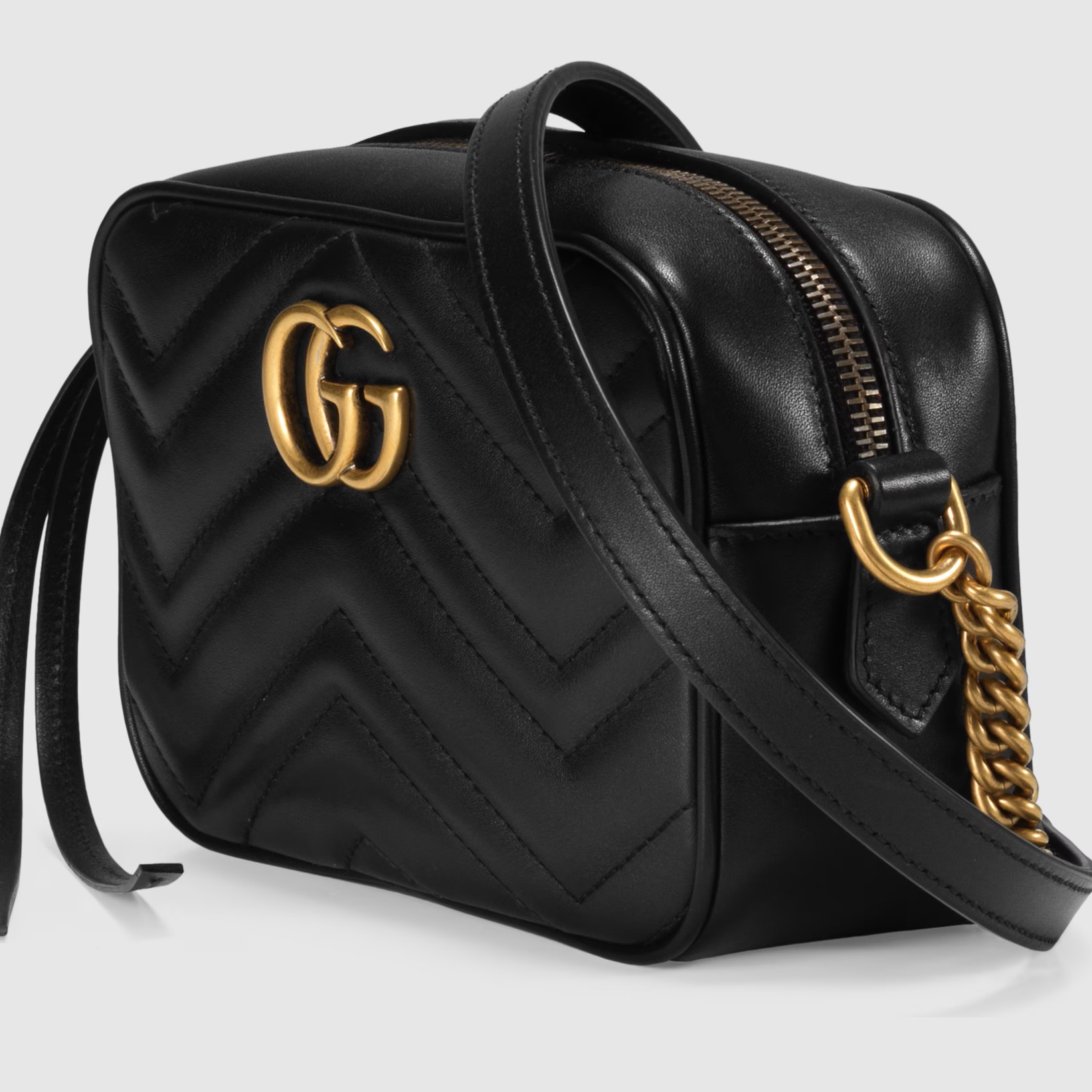 Túi đeo chéo Gucci Marmont Mini Shoulder Bag Black Matelassé Chevron Leather With GG On The Back 16