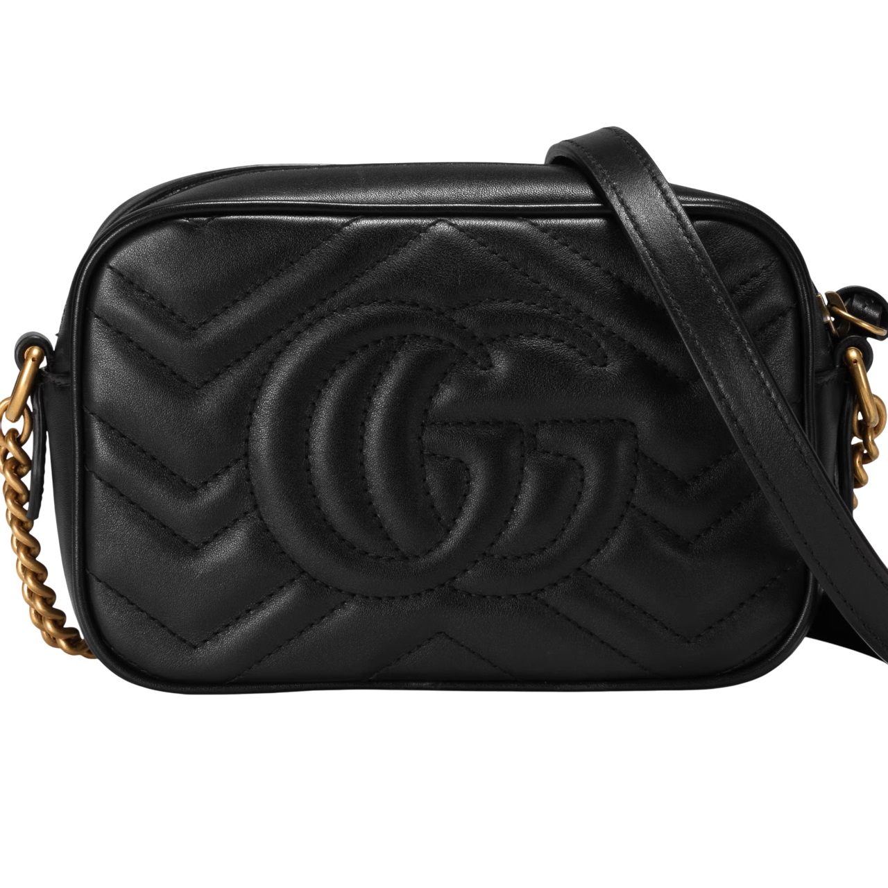 Túi đeo chéo Gucci Marmont Mini Shoulder Bag Black Matelassé Chevron Leather With GG On The Back 17