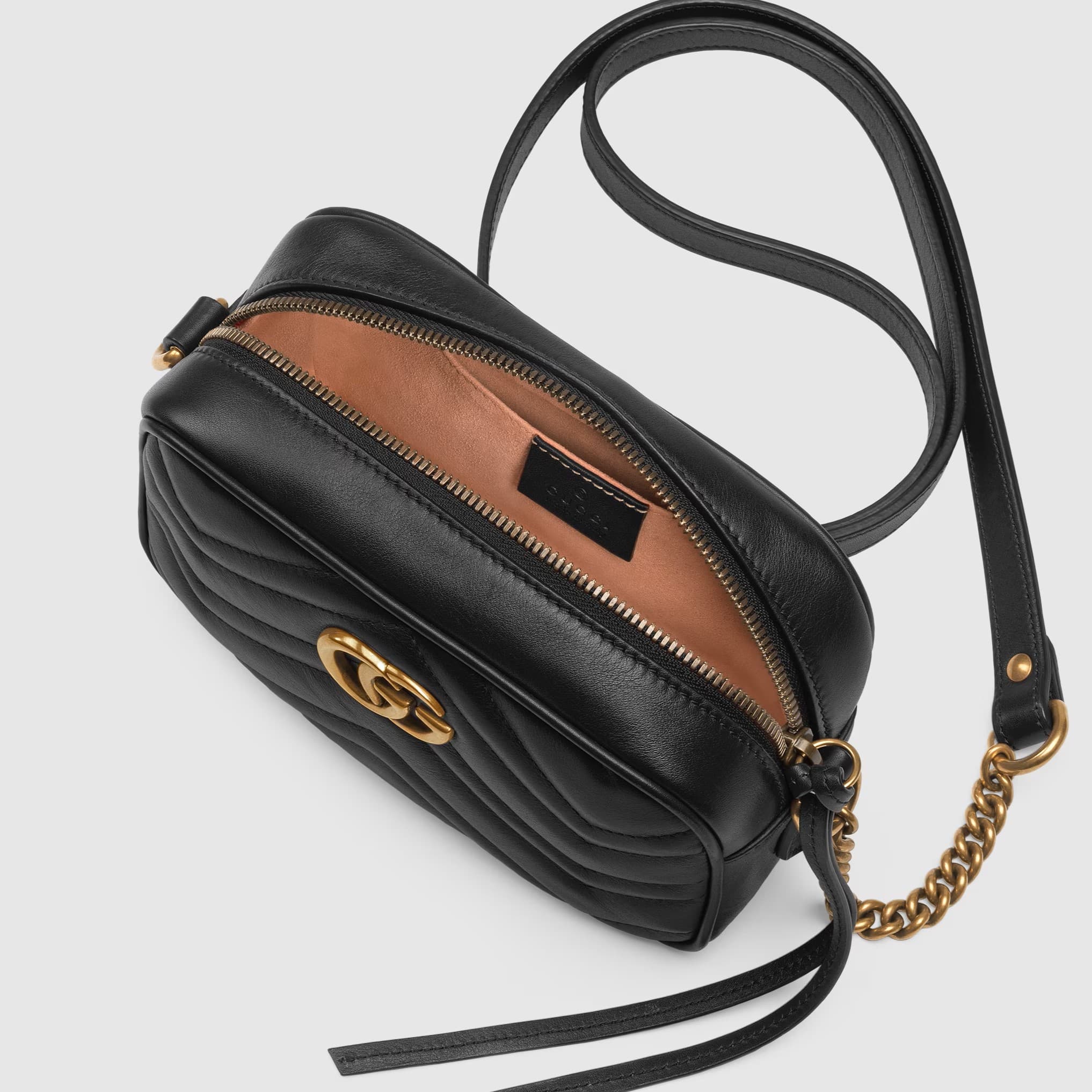 Túi đeo chéo Gucci Marmont Mini Shoulder Bag Black Matelassé Chevron Leather With GG On The Back 20