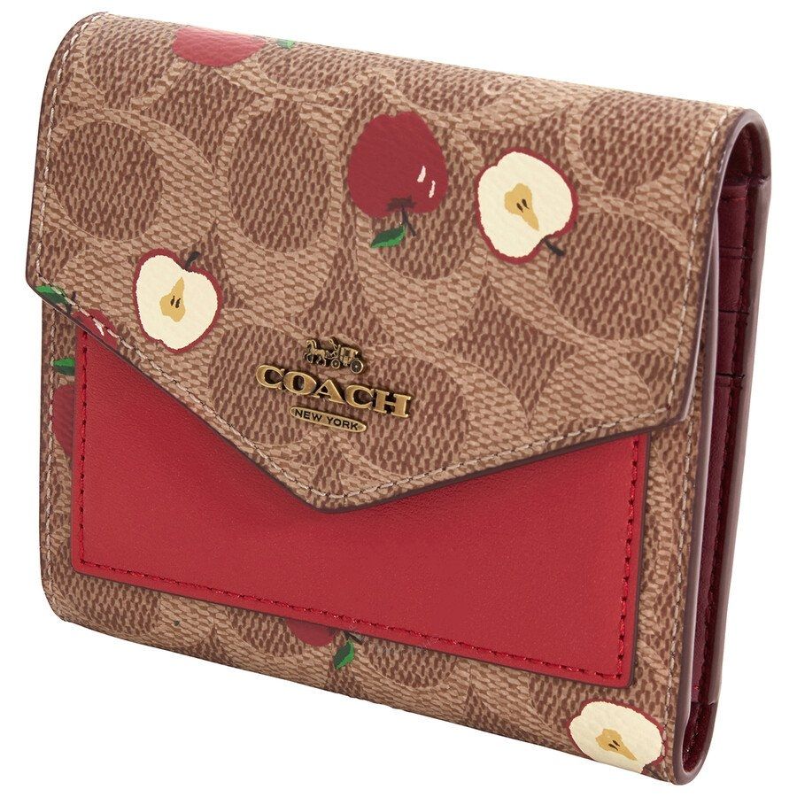 VÍ NGẮN NỮ COACH TRÁI TÁO NẤP BÌA THƯ SMALL WALLET IN SIGNATURE CANVAS WITH SCATTERED APPLE PRINT 1