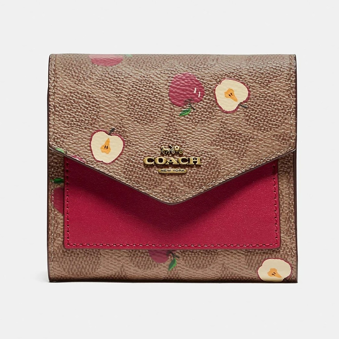 VÍ NGẮN NỮ COACH TRÁI TÁO NẤP BÌA THƯ SMALL WALLET IN SIGNATURE CANVAS WITH SCATTERED APPLE PRINT 3