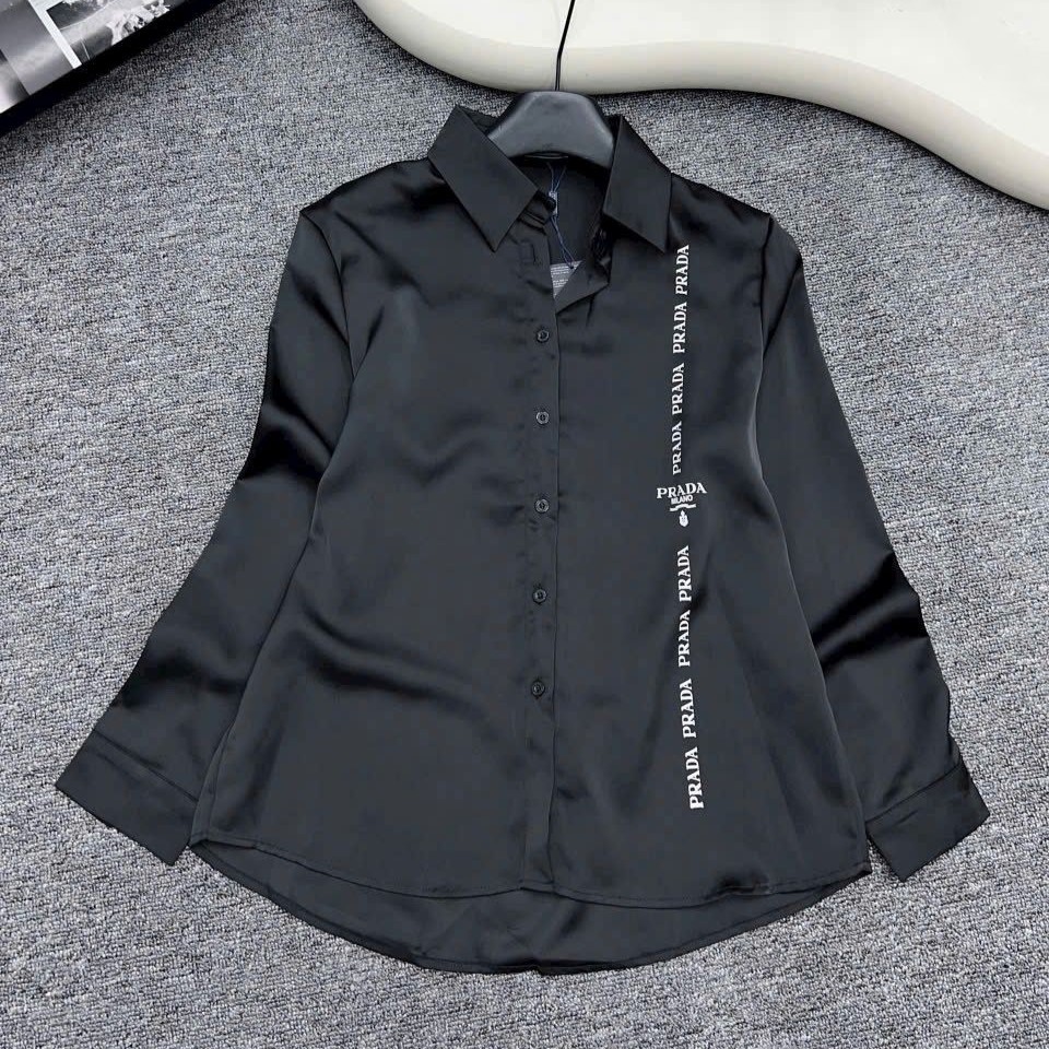 Áo sơ mi lụa tay dài nữ màu đen Prada 14
