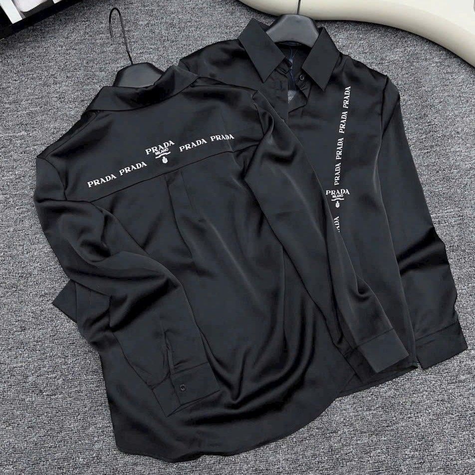 Áo sơ mi lụa tay dài nữ màu đen Prada 16