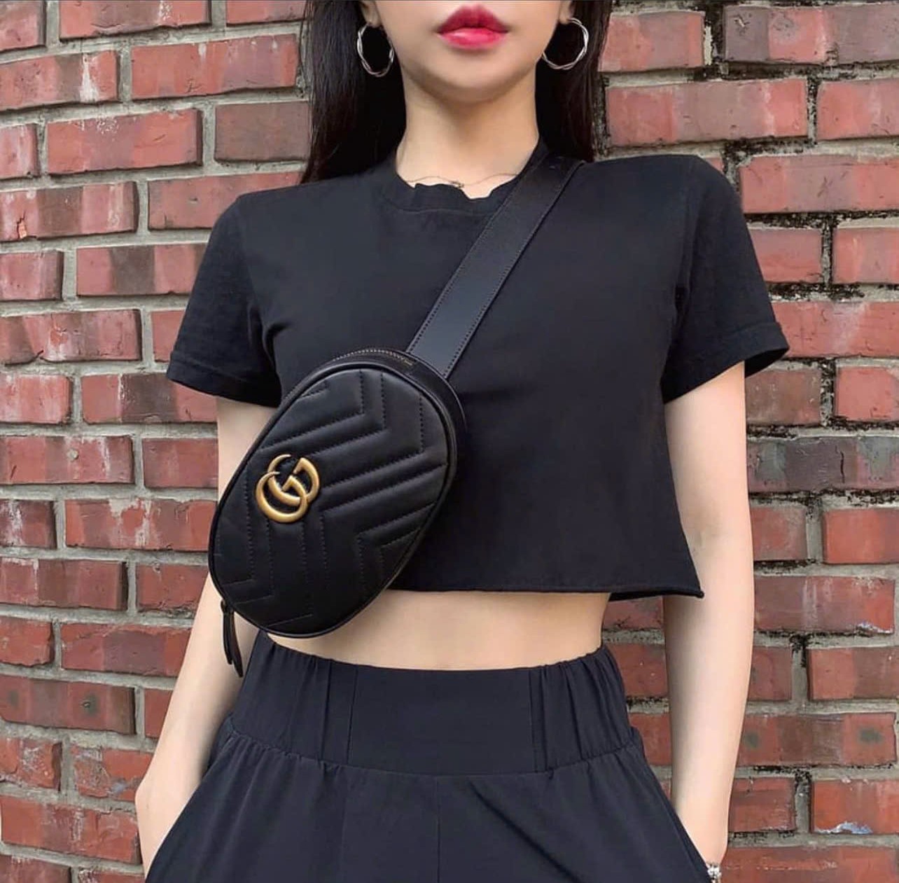 Túi bao tử Gucci GG Marmont Matelassé Leather Belt Bag Black 6