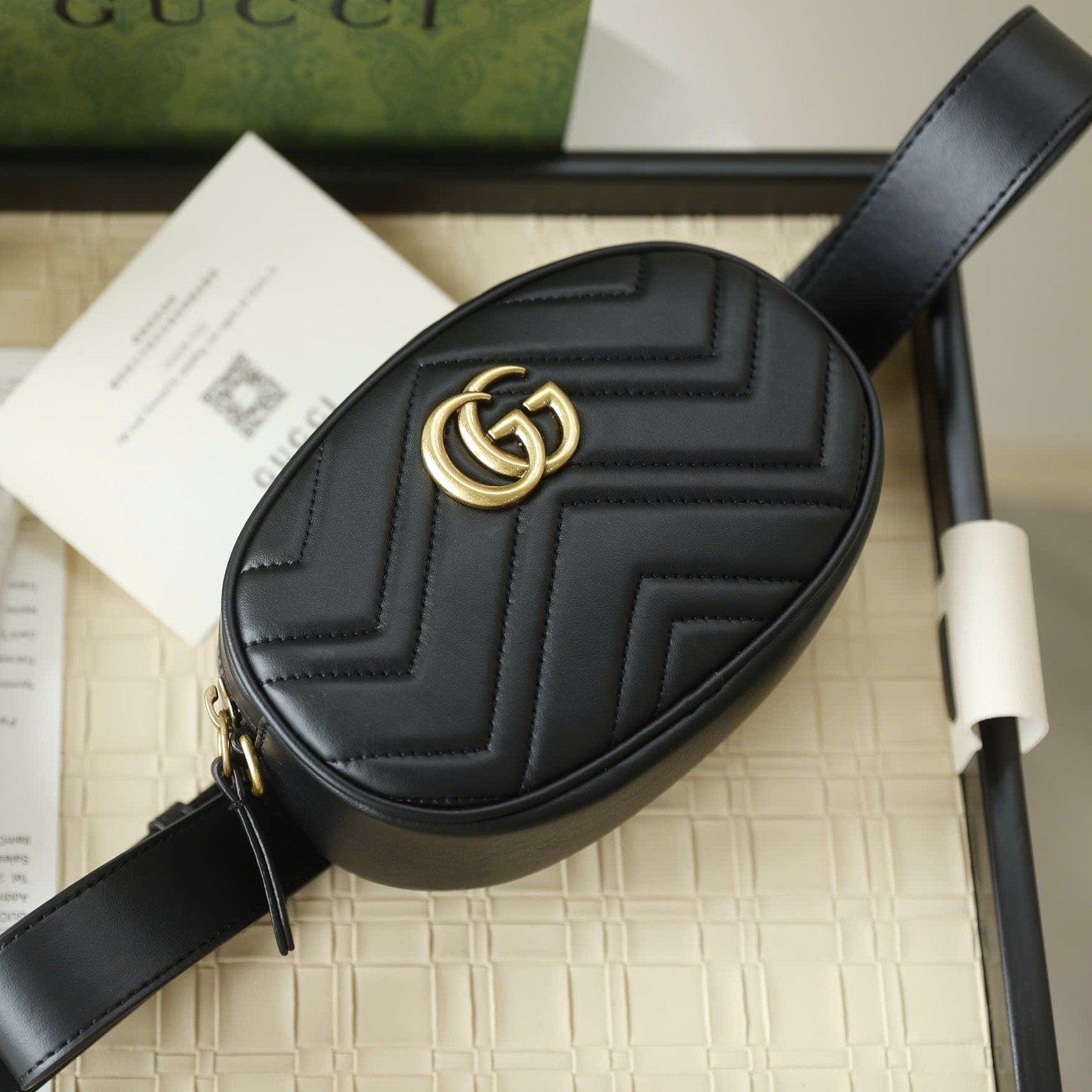 Túi bao tử Gucci GG Marmont Matelassé Leather Belt Bag Black 8