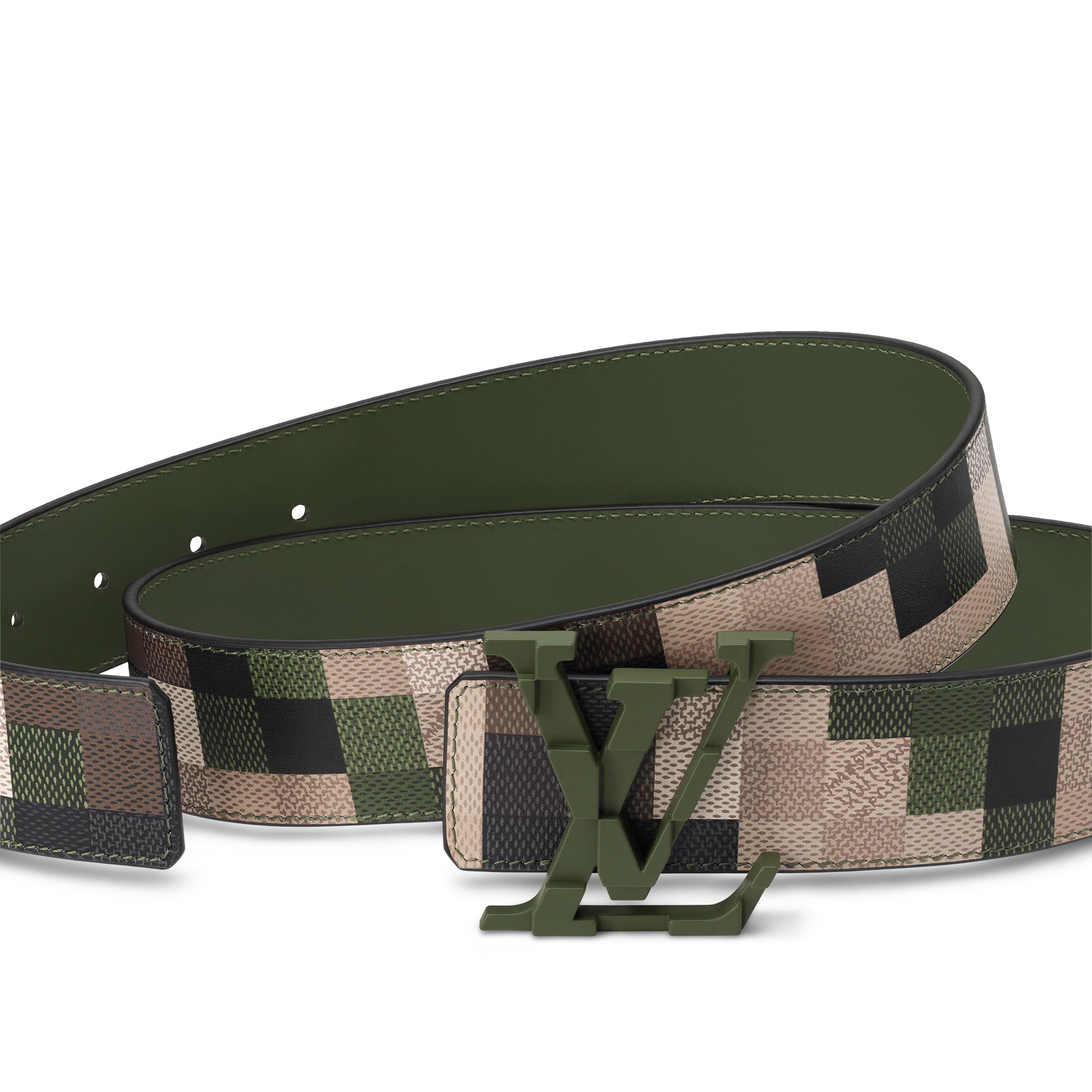 Thắt lưng LV nam Louis Vuitton Mega Pixel 40mm Reversible Belt Green Damoflage Damier 3