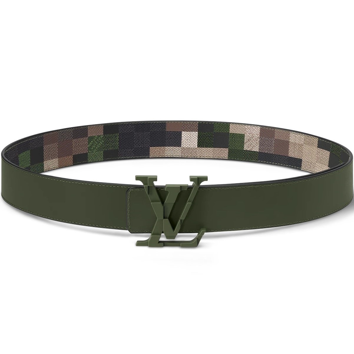 Thắt lưng LV nam Louis Vuitton Mega Pixel 40mm Reversible Belt Green Damoflage Damier 4