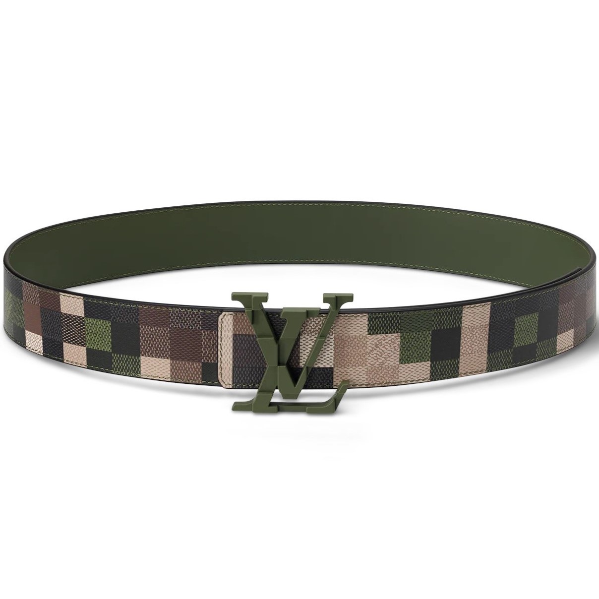 Thắt lưng LV nam Louis Vuitton Mega Pixel 40mm Reversible Belt Green Damoflage Damier 5