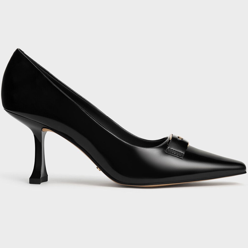 Giày nữ đen Charles and Keith Leather Sculptural-Heel Square-Toe Pumps Black Box SL1-61720052 4