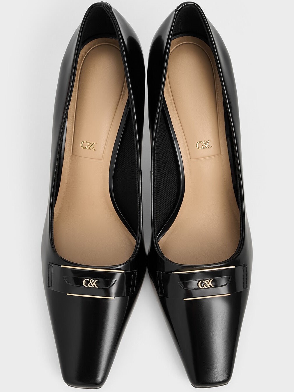 Giày nữ đen Charles and Keith Leather Sculptural-Heel Square-Toe Pumps Black Box SL1-61720052 7