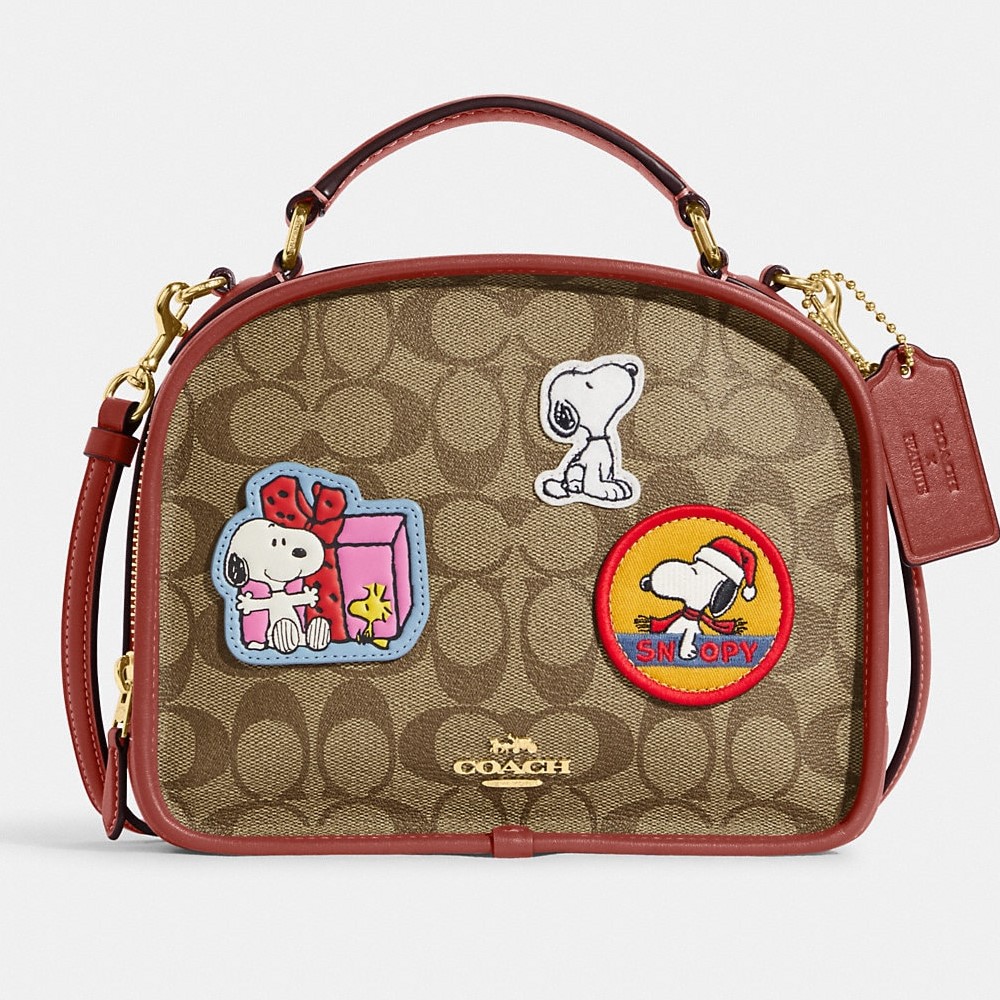 TÚI ĐEO CHÉO NỮ COACH X PEANUTS LUNCH PAIL SNOOPY IN SIGNATURE CANVAS WITH PATCHES CE847 2