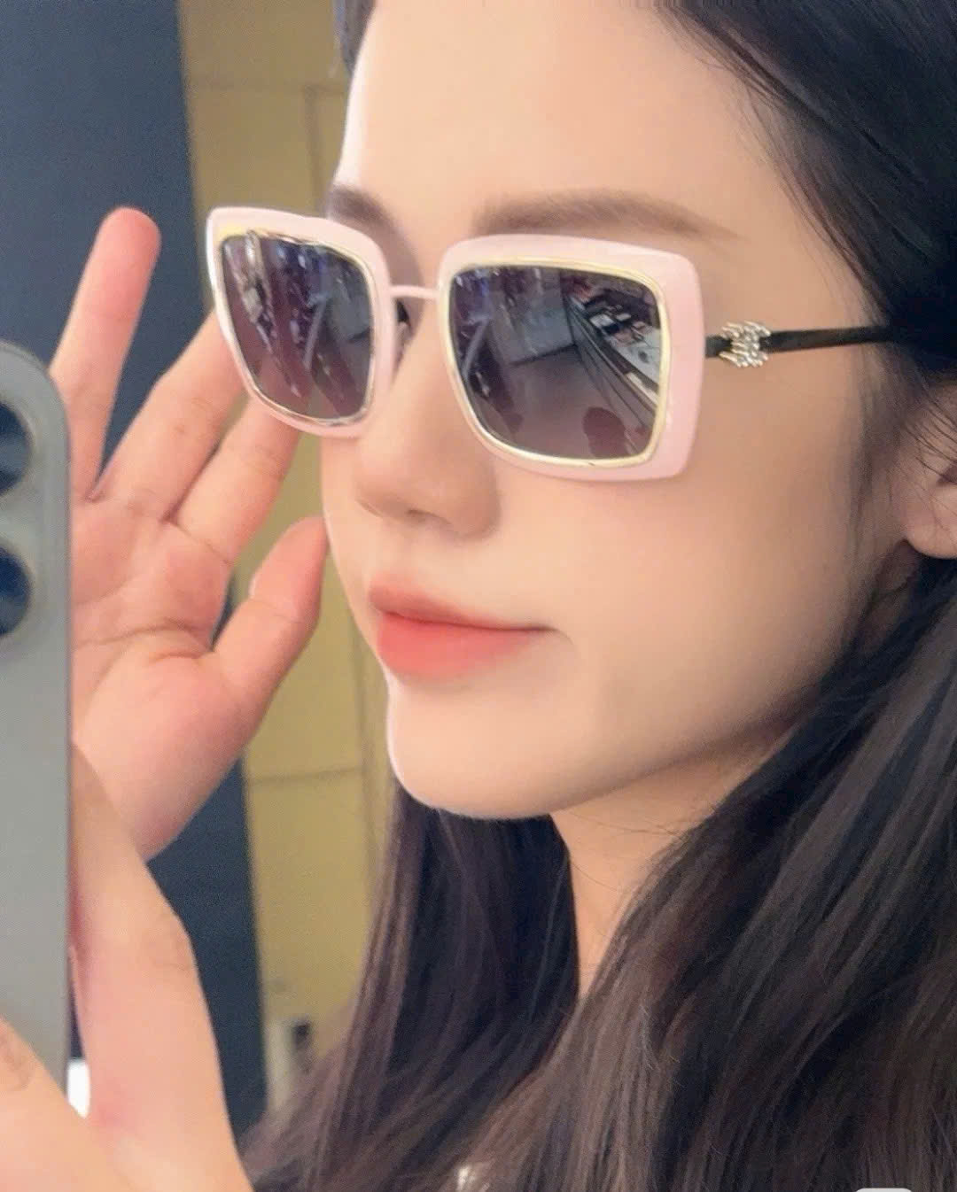 Mắt kính Chanel Rectangle Sunglasses Metal Pale Pink 9576B 6