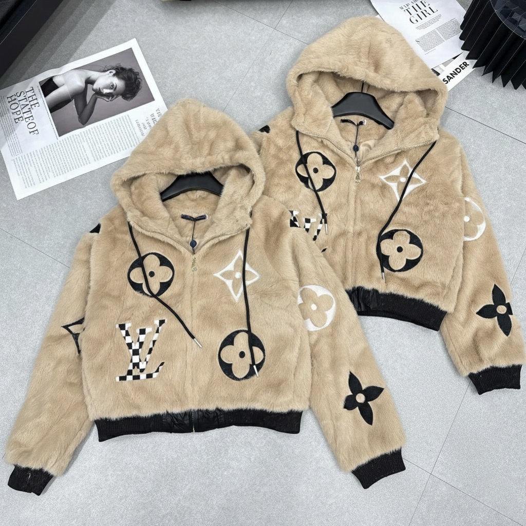 Áo khoác thời trang nâu LV có nón 3