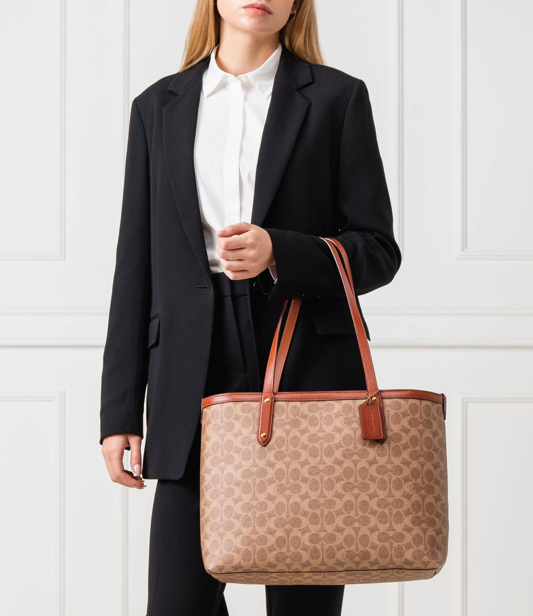 Túi xách Coach Central Tote With Zip In Signature Canvas Sand Brown 69422 6