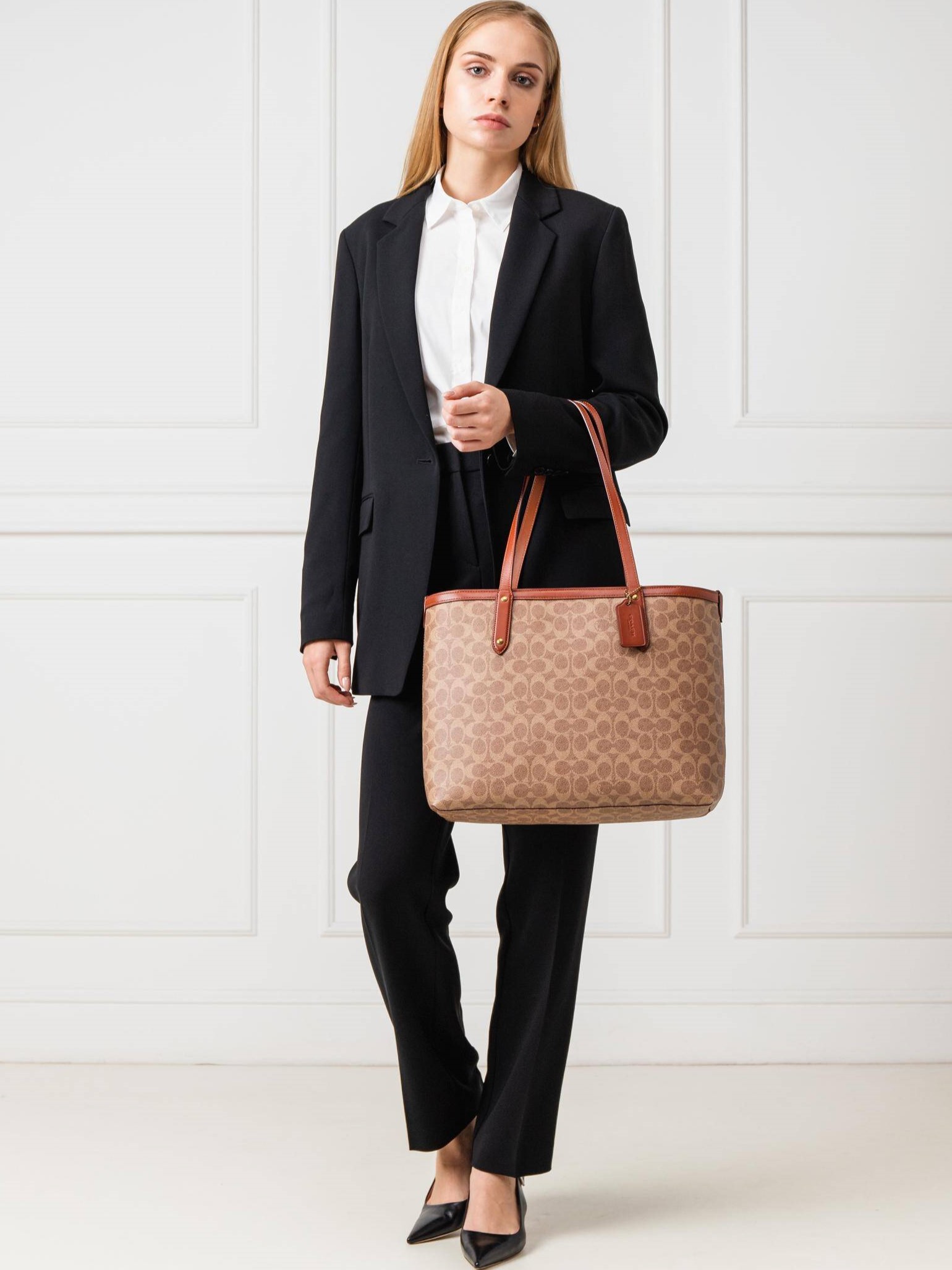 Túi xách Coach Central Tote With Zip In Signature Canvas Sand Brown 69422 8