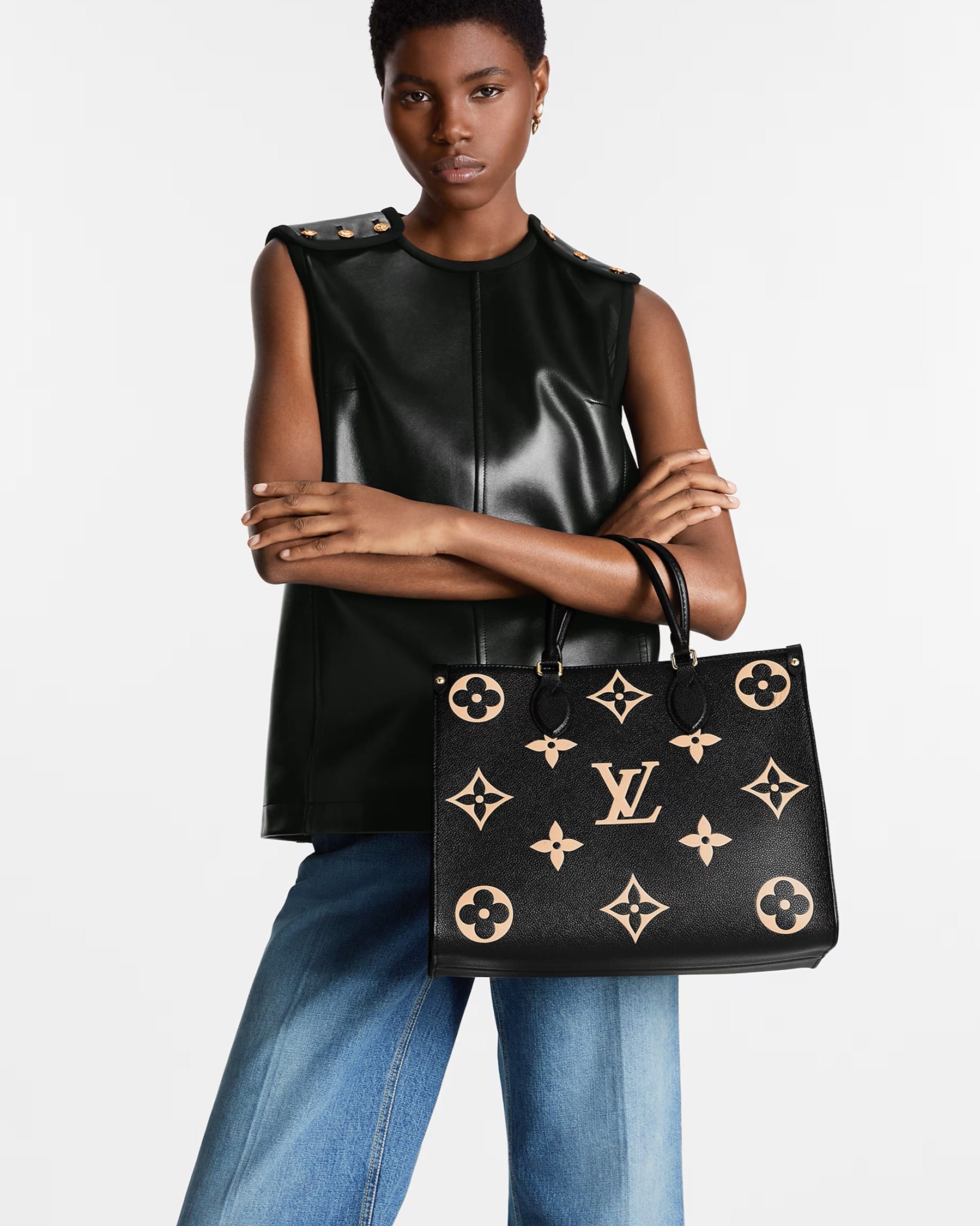 Túi xách Louis Vuitton Onthego MM Tote Bag Bicolor Monogram Empreinte Leather Black M45495 9