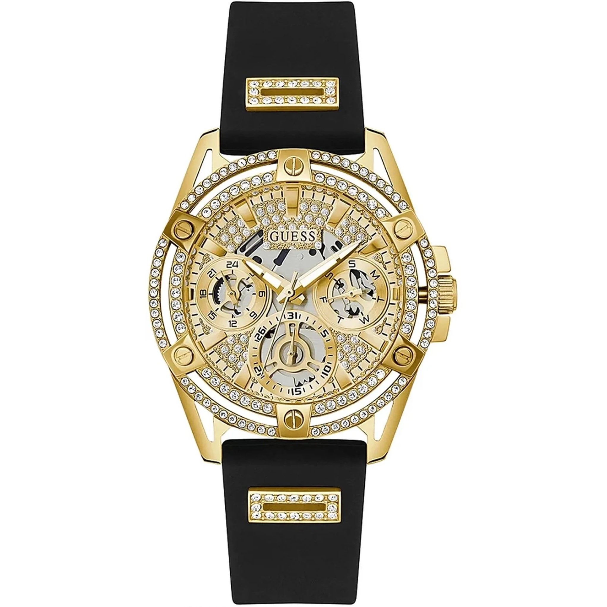 ĐỒNG HỒ ĐEO TAY GUESS GOLD-TONE MULTI-FUNCTION BLACK SILICONE WATCH GW0536L3 4