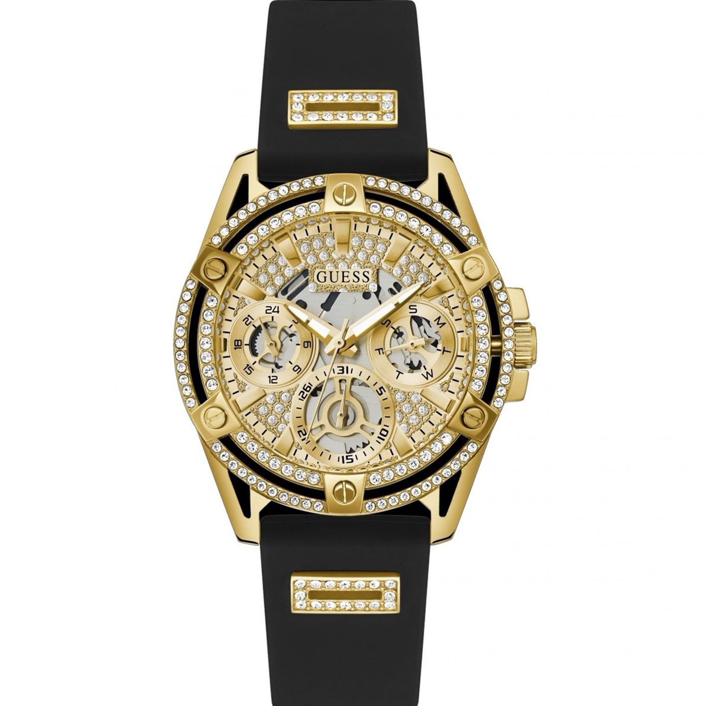 ĐỒNG HỒ ĐEO TAY GUESS GOLD-TONE MULTI-FUNCTION BLACK SILICONE WATCH GW0536L3 5
