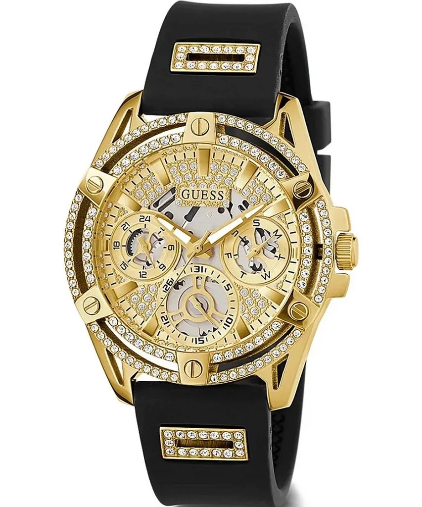 ĐỒNG HỒ ĐEO TAY GUESS GOLD-TONE MULTI-FUNCTION BLACK SILICONE WATCH GW0536L3 6
