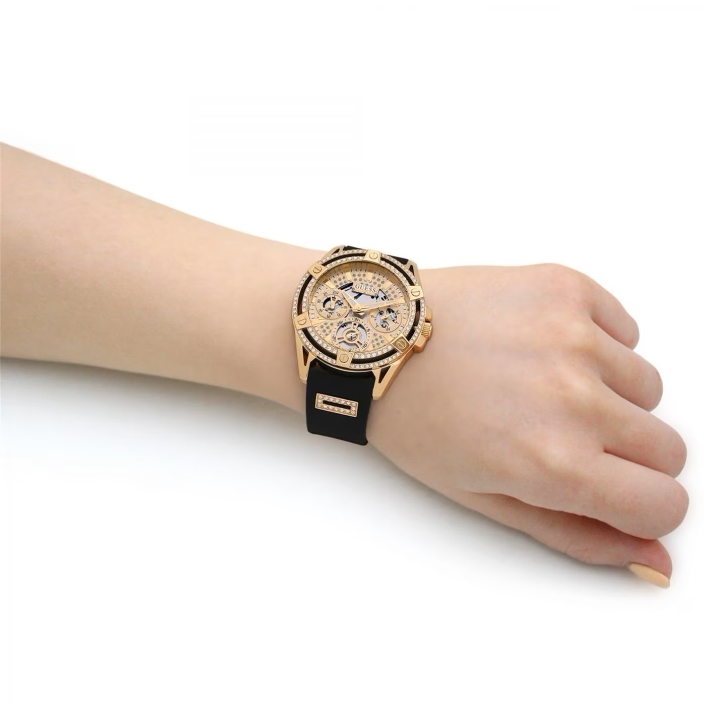 ĐỒNG HỒ ĐEO TAY GUESS GOLD-TONE MULTI-FUNCTION BLACK SILICONE WATCH GW0536L3 9