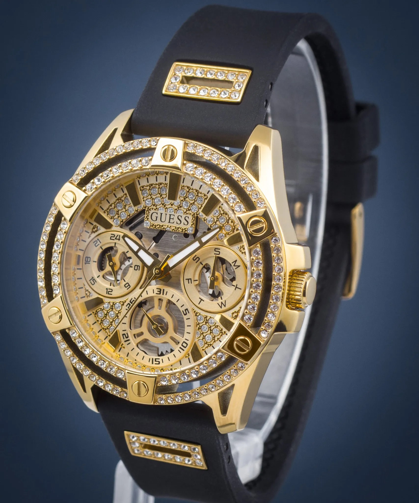 ĐỒNG HỒ ĐEO TAY GUESS GOLD-TONE MULTI-FUNCTION BLACK SILICONE WATCH GW0536L3 10
