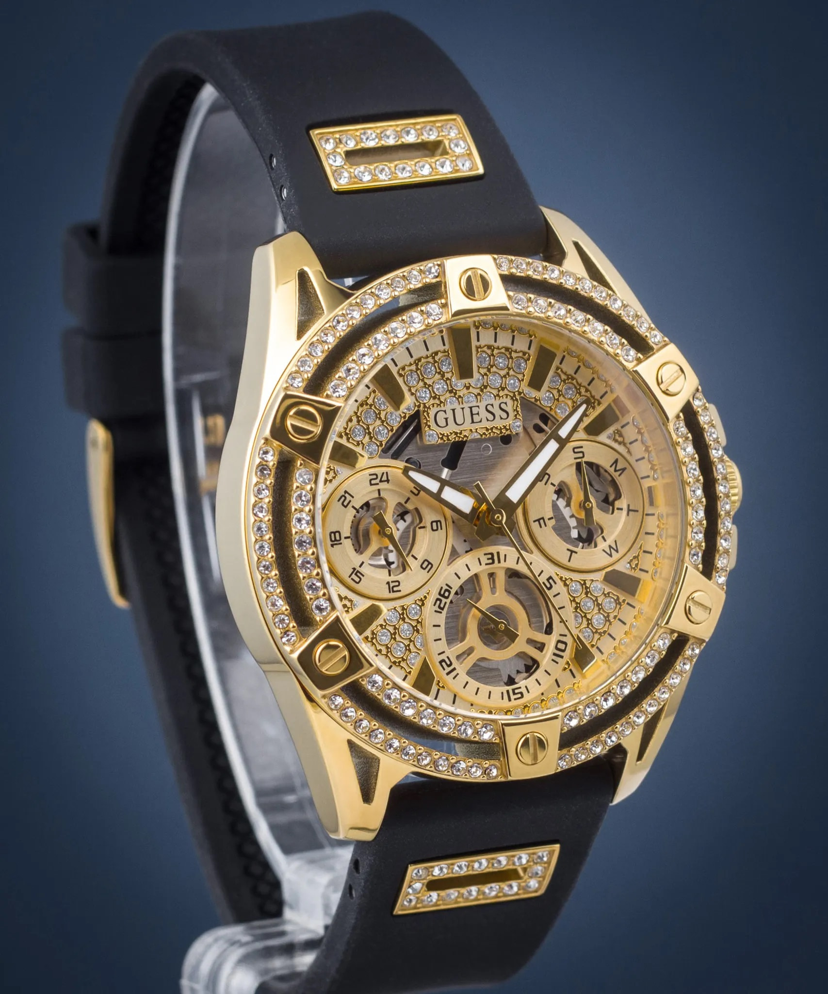 ĐỒNG HỒ ĐEO TAY GUESS GOLD-TONE MULTI-FUNCTION BLACK SILICONE WATCH GW0536L3 13