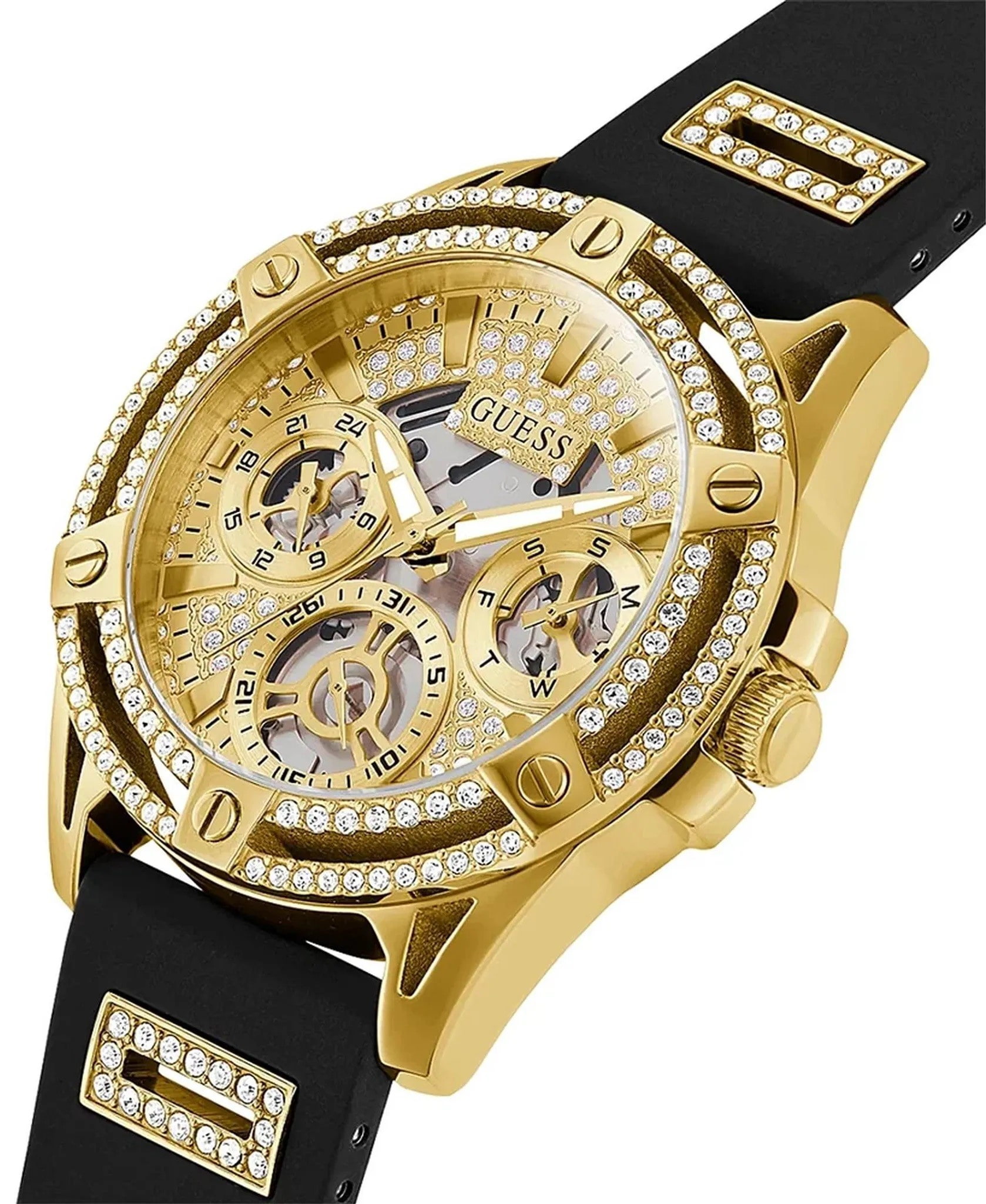 ĐỒNG HỒ ĐEO TAY GUESS GOLD-TONE MULTI-FUNCTION BLACK SILICONE WATCH GW0536L3 14